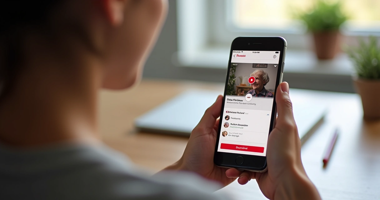 Pessoa segurando smartphone exibindo tela de vídeo do Pinterest