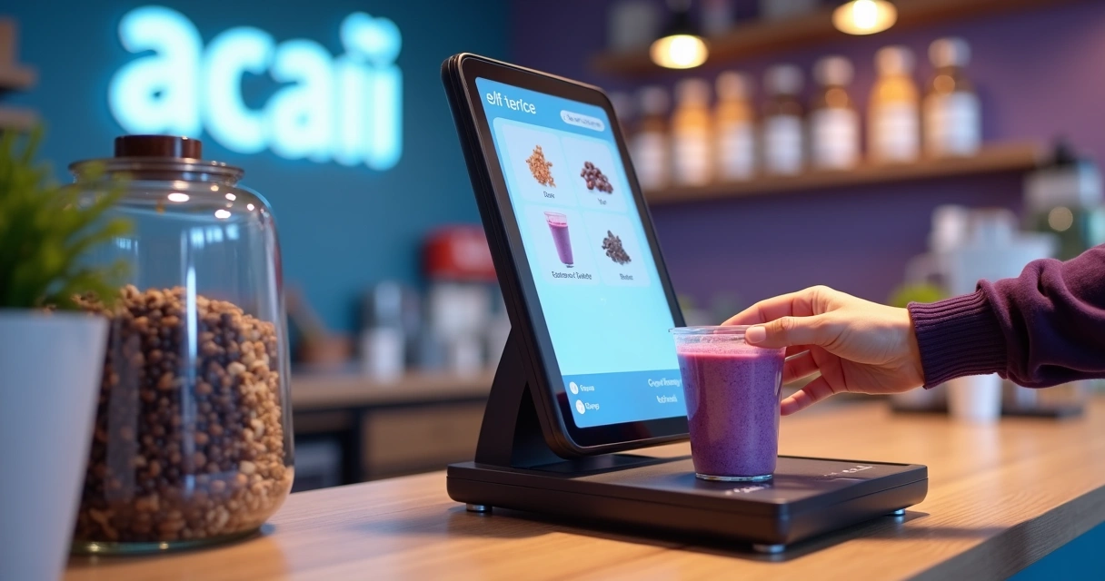 Terminal de autoatendimento com balança integrada em açaíteria 