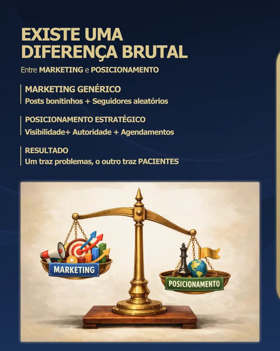 Balança antiga comparando marketing e posicionamento com gráficos e símbolos de marketing de um lado e peças de xadrez com globo do outro
