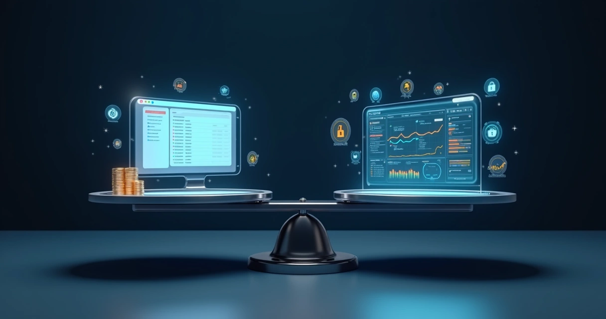 Balança metálica com painel de CRM simples de um lado e painel avançado do outro