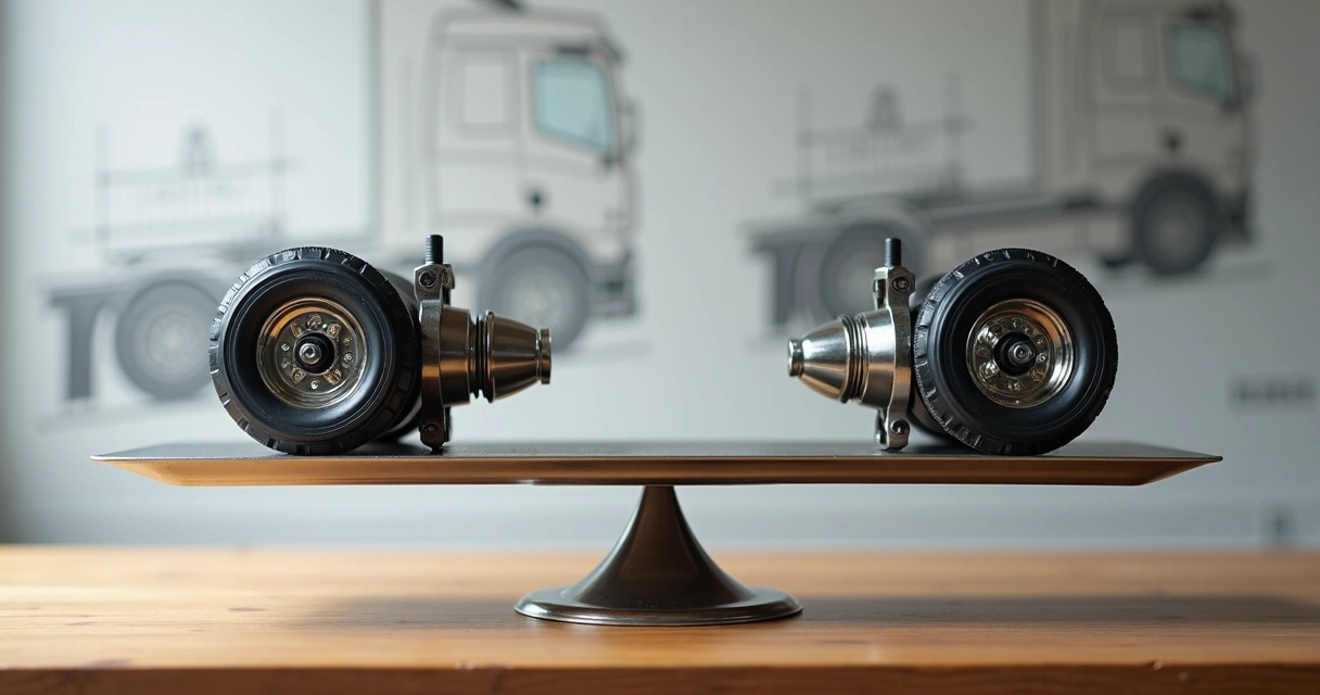 Balança pesando uma peça original e uma peça paralela, simbolizando a decisão do comprador