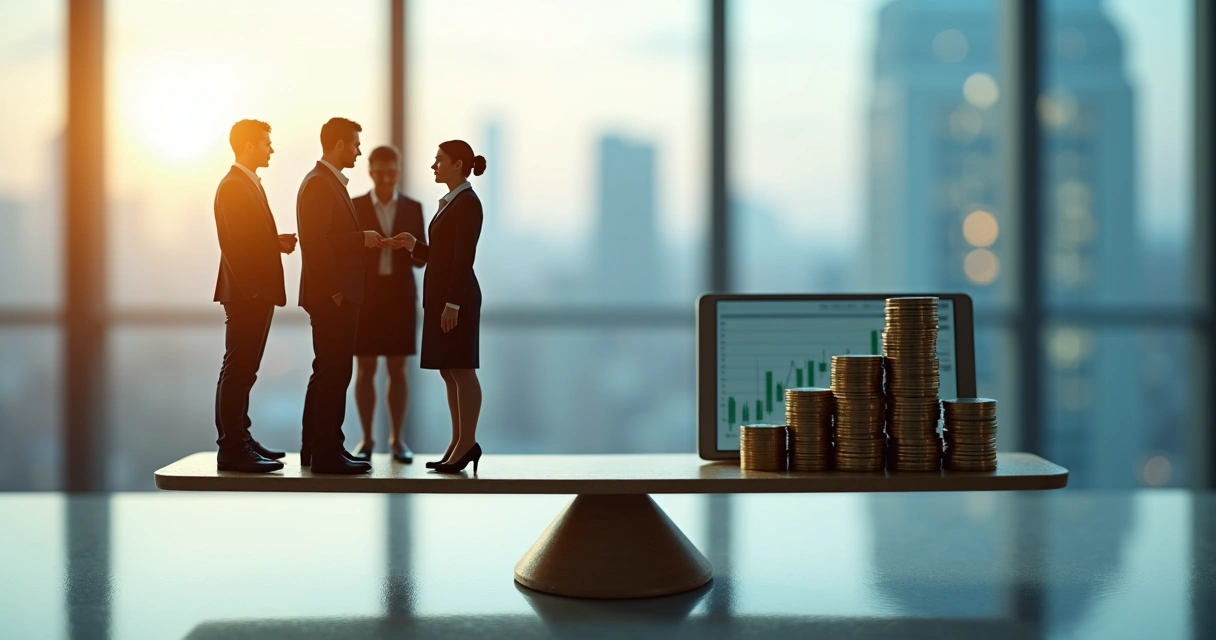 Balança comparando pessoas de um lado e dinheiro do outro 