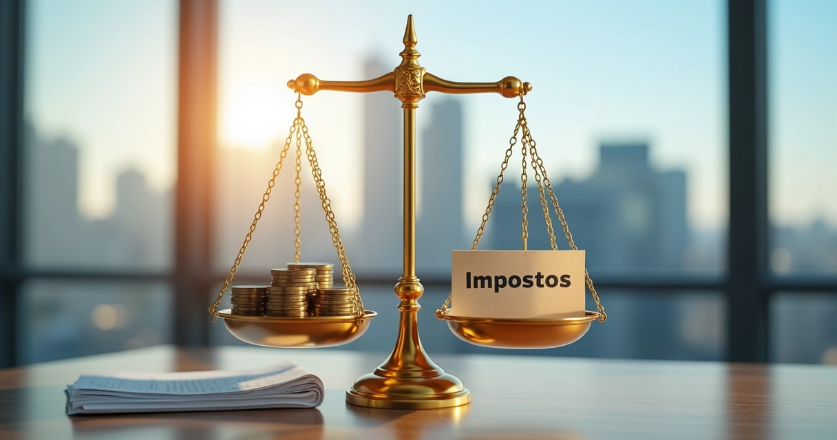 Balança mostrando equilíbrio entre impostos e lucros empresariais