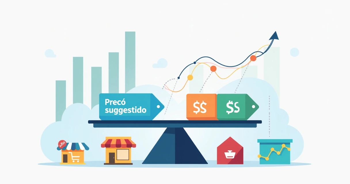 Ilustração de balança comparando preço sugerido e preços de revenda 