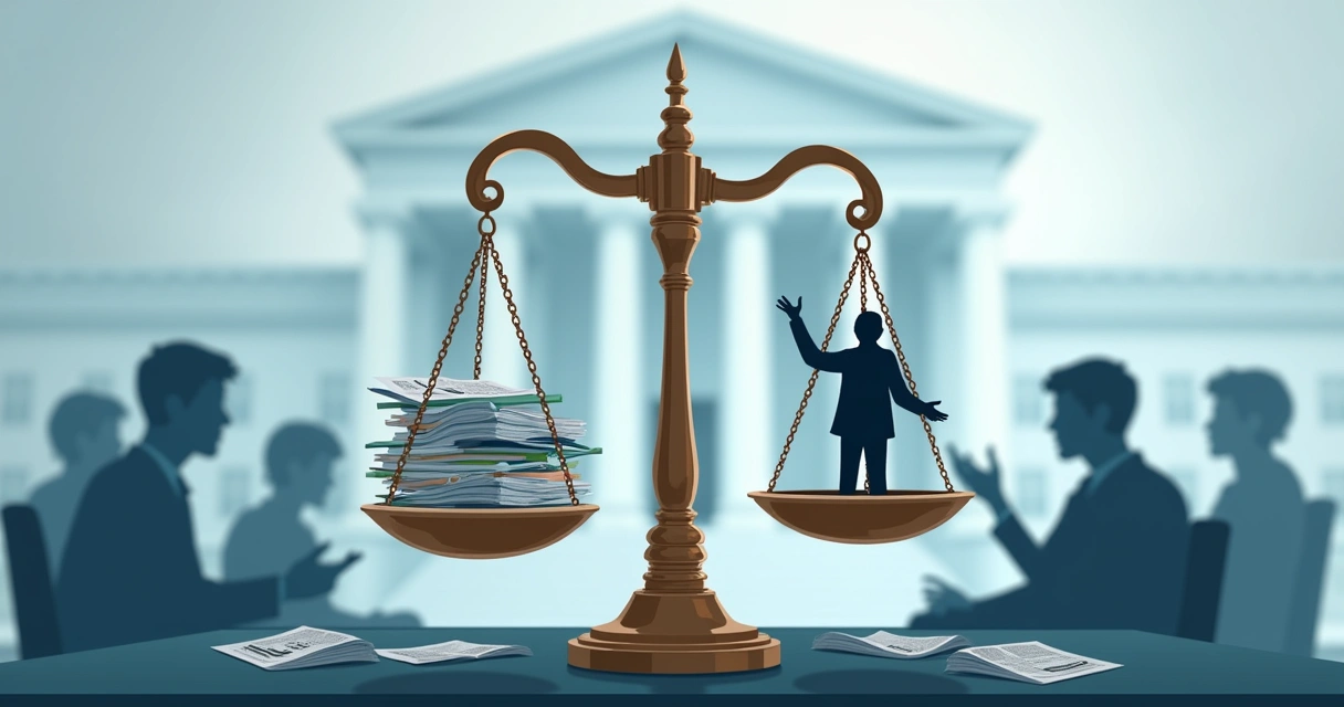 Ilustração de uma balança em um tribunal, simbolizando a importância das provas no processo administrativo.
