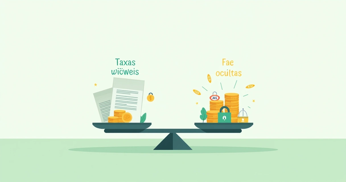 Balança com taxas visíveis e ocultas representadas 
