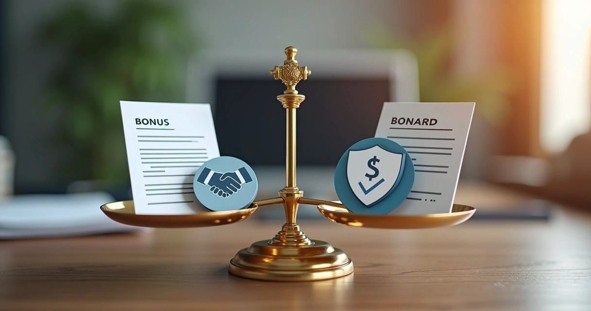 Balanced scale with money on one side and ethical symbols on the other