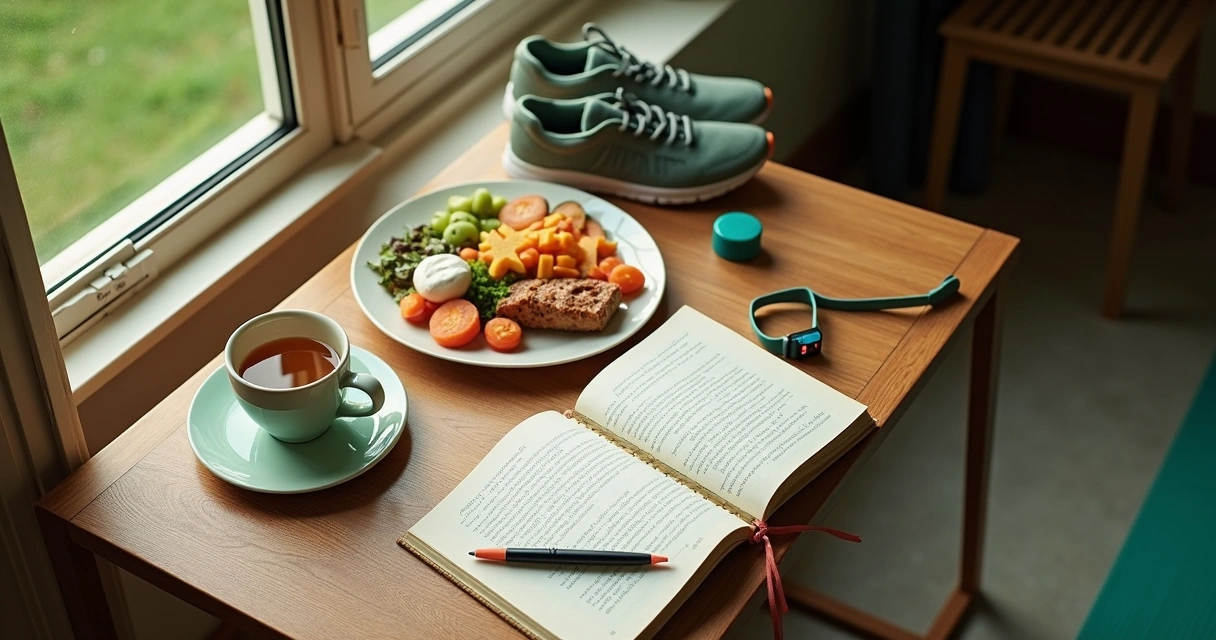 Morning routine with balanced activities of reading, exercise, and planning 