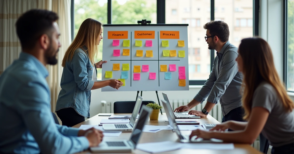 Quadro Balanced Scorecard preenchido com indicadores de empresa 