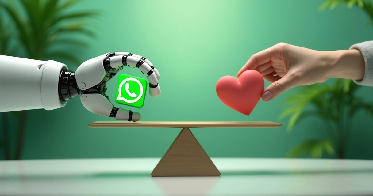 Representação visual do balanço entre automação e atendimento humano