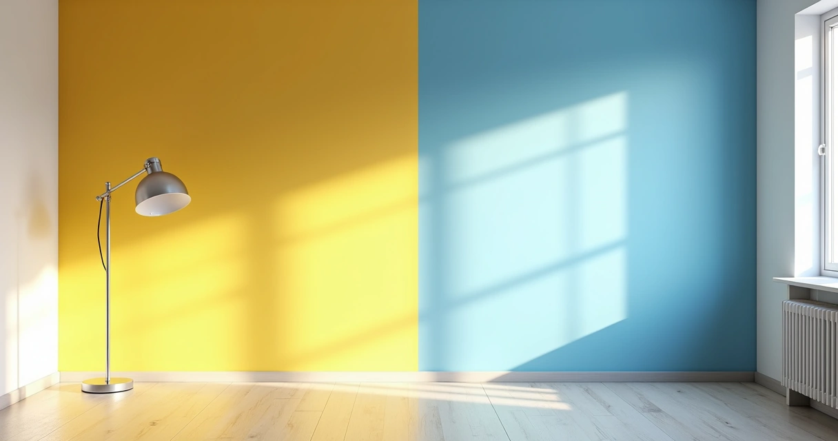 Exemplo de parede branca com duas cores diferentes devido à iluminação