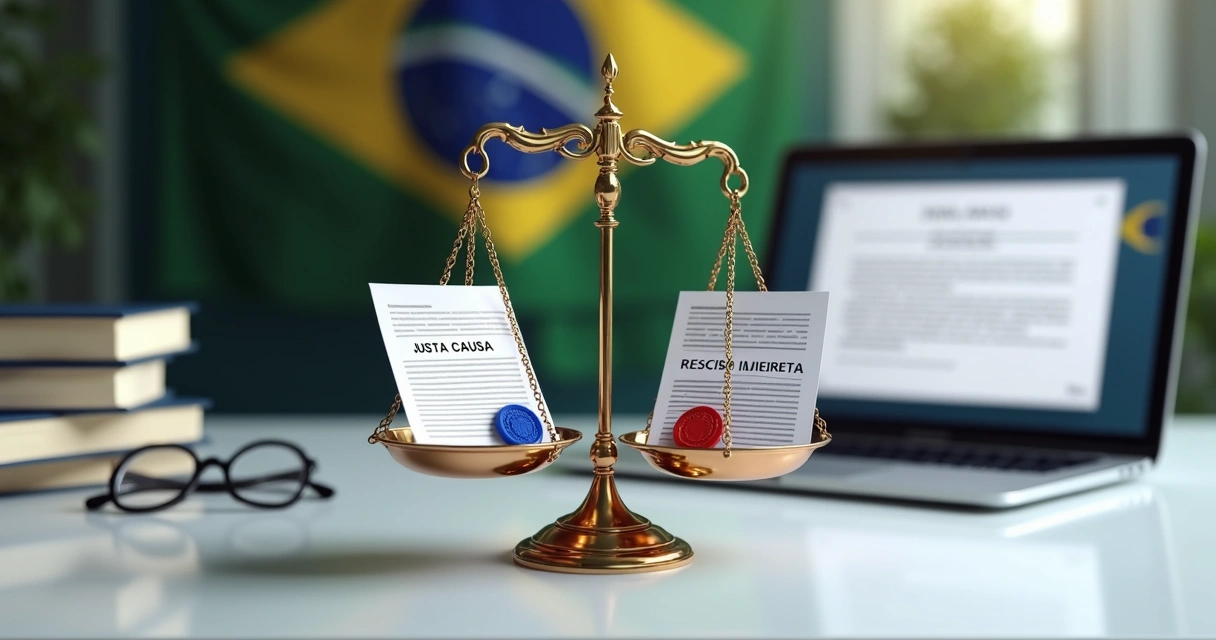 Representação visual comparativa entre justa causa e rescisão indireta no contexto trabalhista 