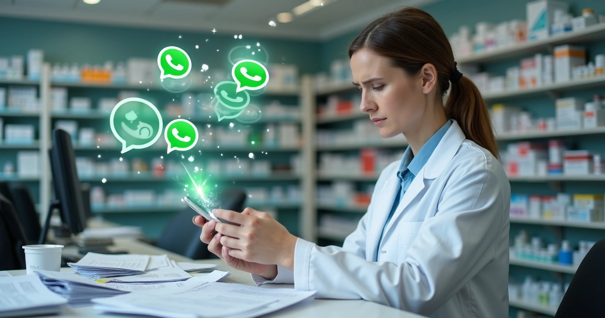 Farmacêutico procurando mensagens perdidas no WhatsApp 