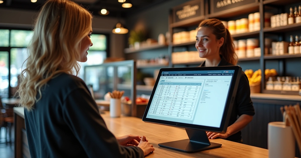 Transação em balcão de restaurante usando PDV digital para vendas e controle de estoque