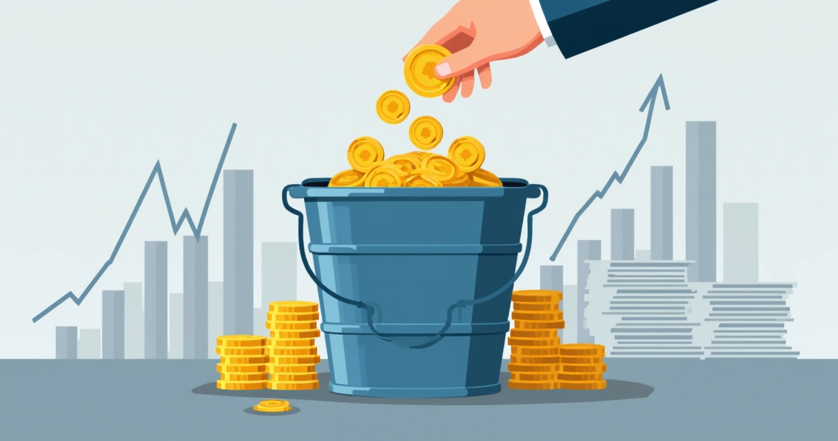 Ilustração de um balde furado com moedas caindo, representando perda de clientes