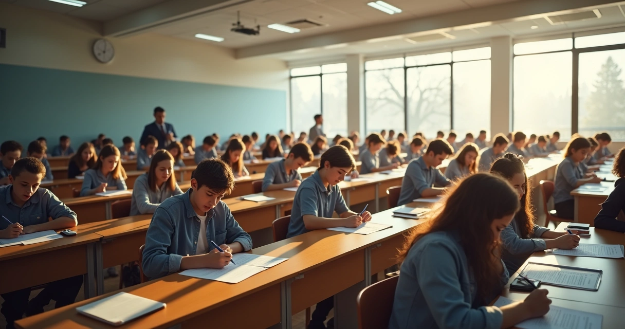 Candidatos em sala de prova de concurso público