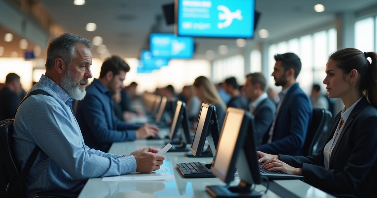 Fila no balcão de atendimento a passageiros no aeroporto 