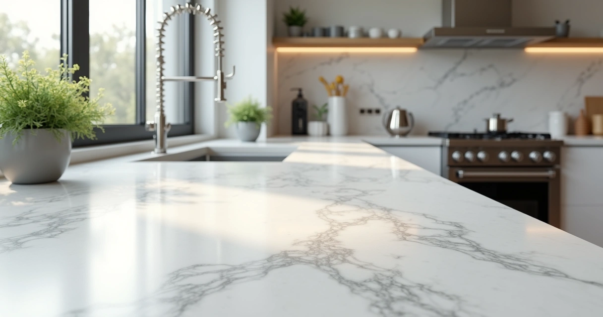 Bancada de cozinha em quartzo branca e elegante 