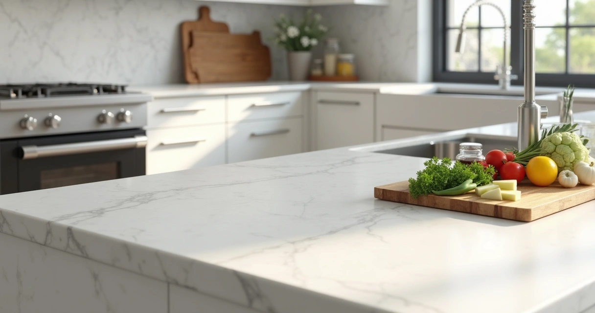 Bancada de quartzo branco em cozinha moderna 