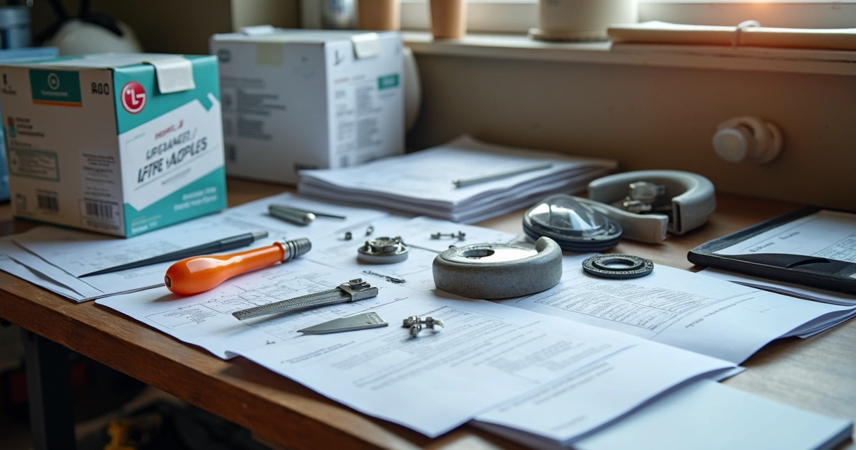 Bancada com peças originais e similares de eletrodomésticos 