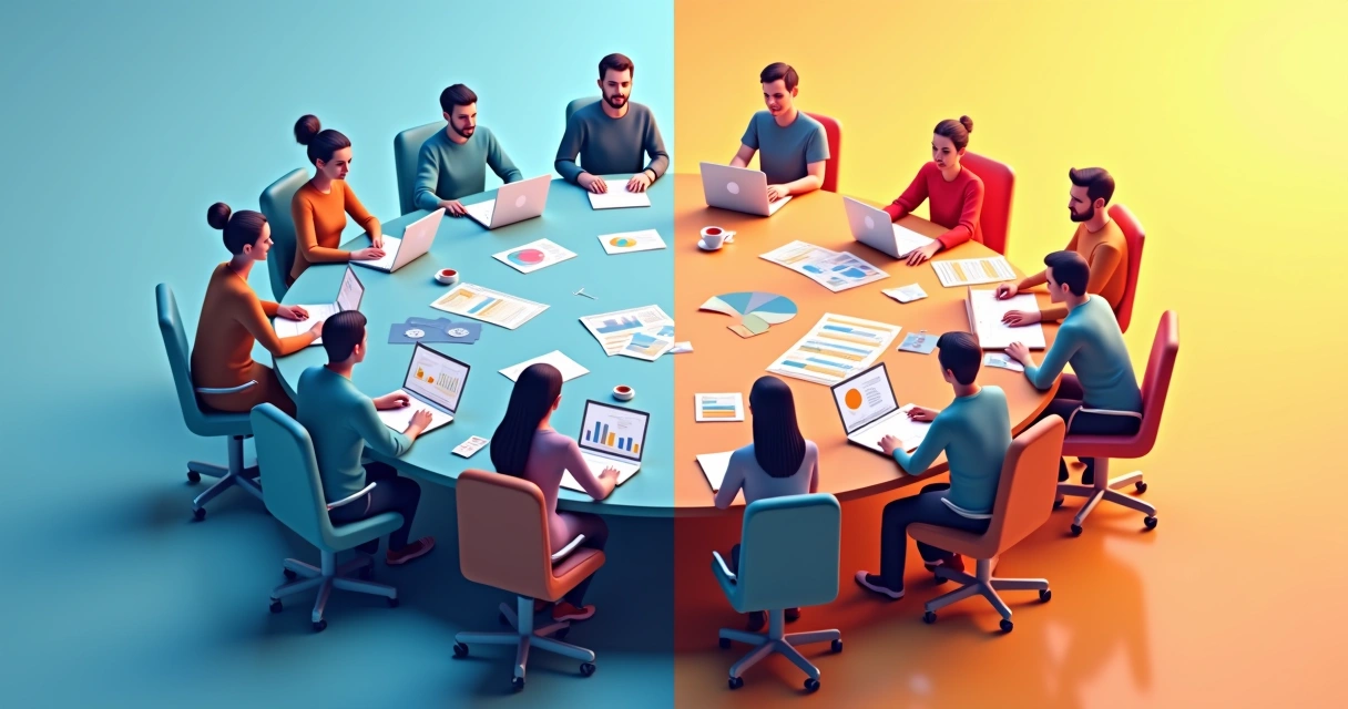 Comparação visual entre banco de freelancers e equipe fixa de design 