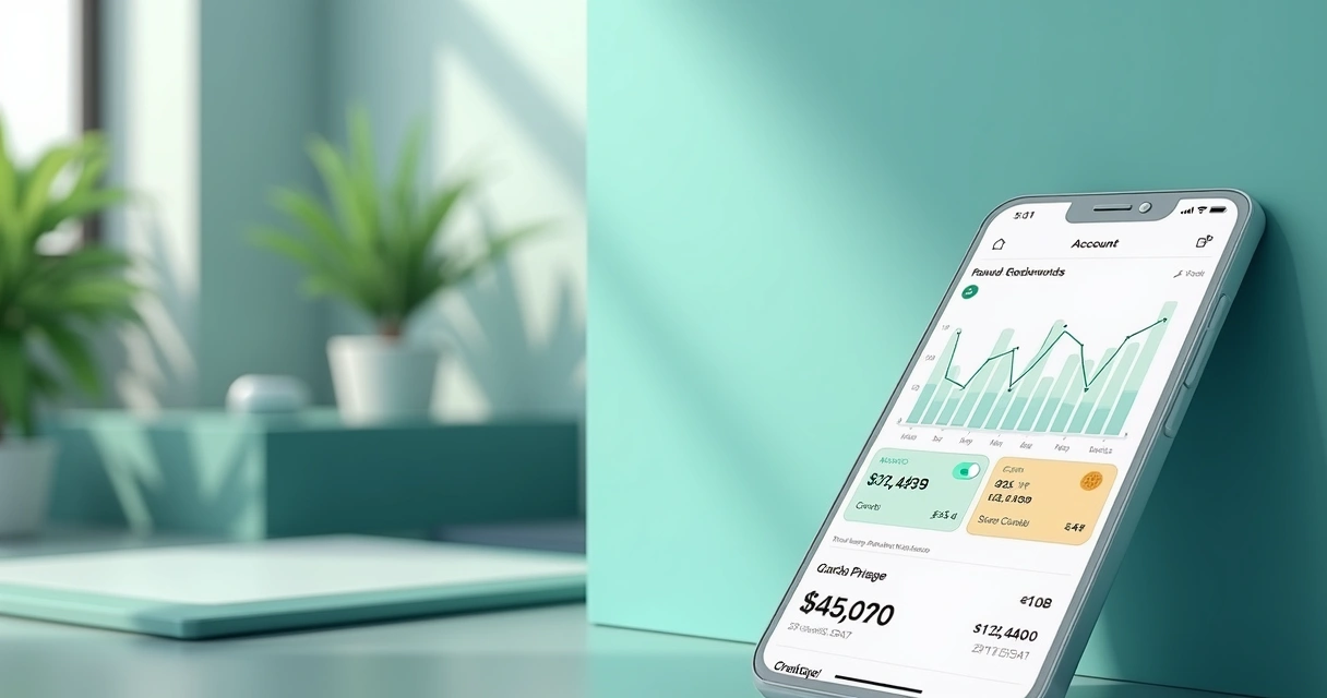 Interface de app de banco digital MEI com gráficos, cartões e controle de gastos