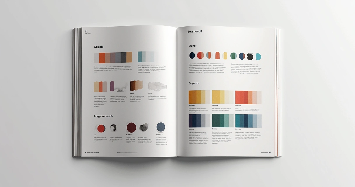 Conjunto de elementos gráficos, ícones e padrões ilustrados em página de manual 