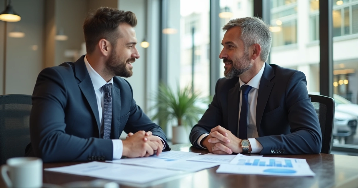 Empresário e gerente bancário em negociação frente a frente 