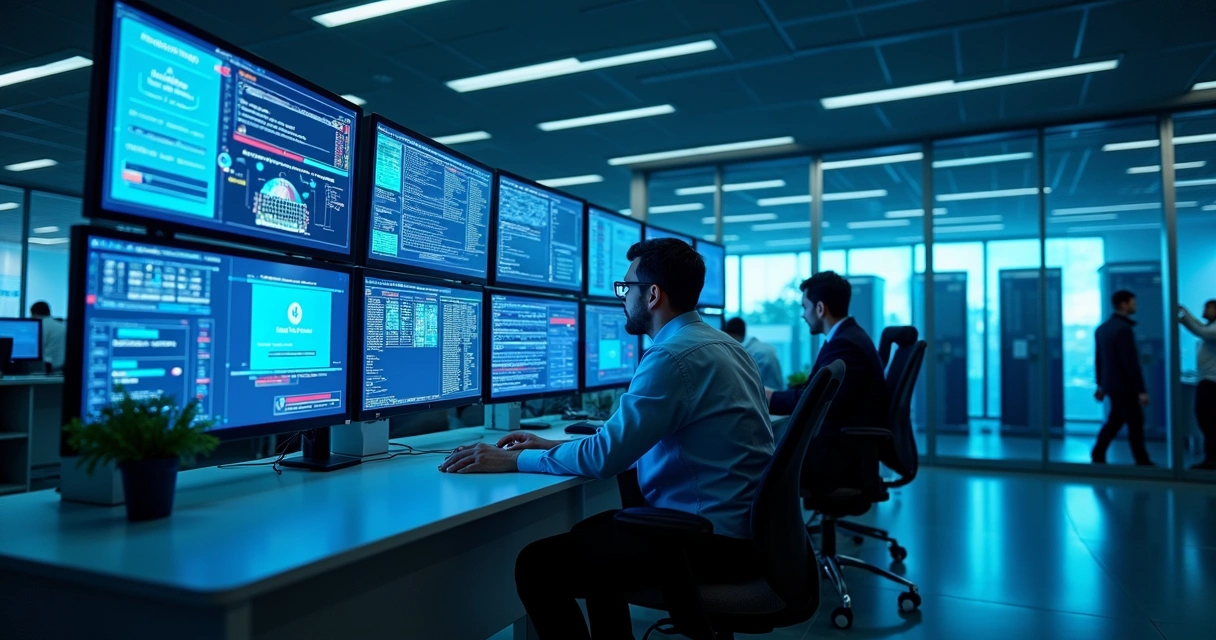 Analista de segurança de dados bancários em ambiente moderno 