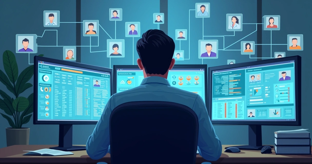 Banco de currículos digitais sendo analisados em tela de computador