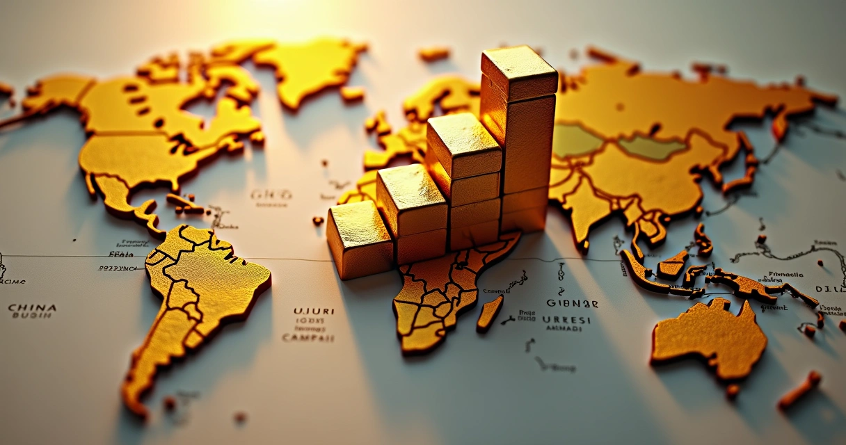 Mapa mundial destacando países que mais compram ouro 