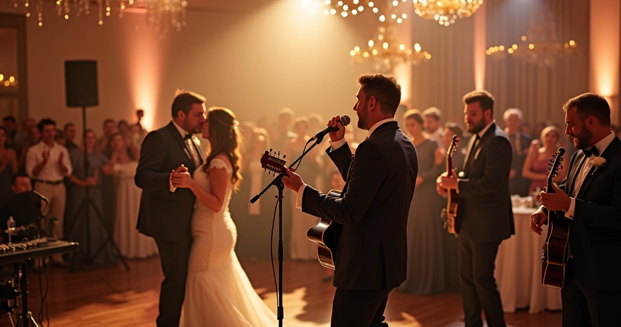 Banda ao vivo animando pista de dança em casamento elegante 