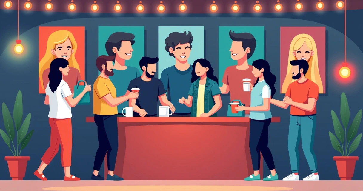 Banda vendendo merchandising em mesa de show