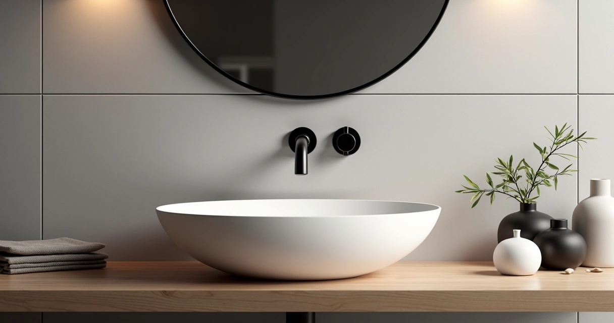 Guia Completo: Como Escolher a Cuba Ideal para Banheiro 1 Banheiro moderno com cuba de apoio sobre bancada de madeira