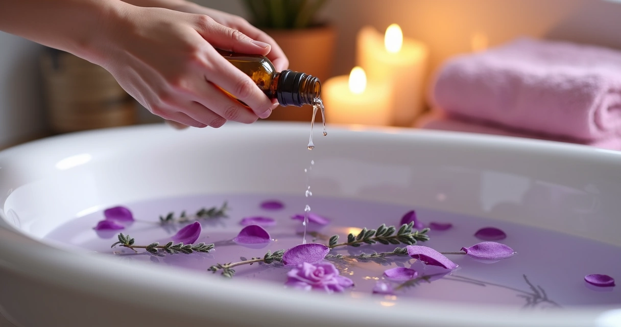 Banho com flores e ervas aromáticas em banheira 