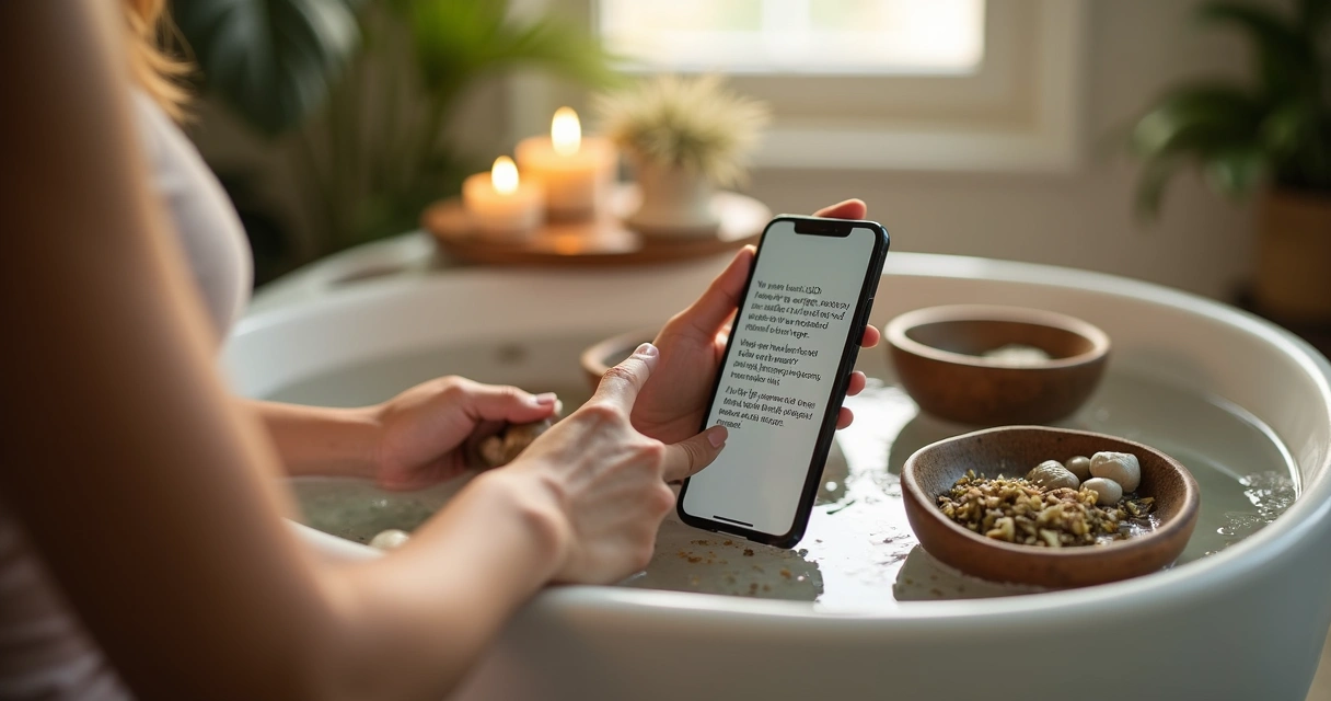 Pessoa preparando banho energético com instrução de um consultor virtual