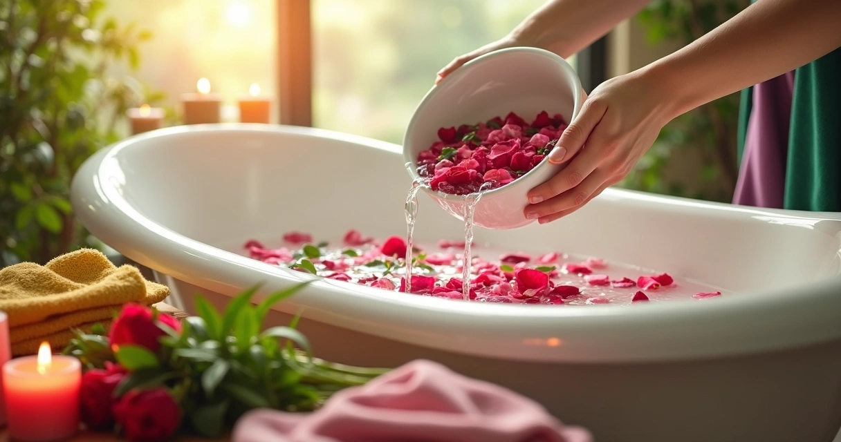 Banho energético com flores coloridas e velas 
