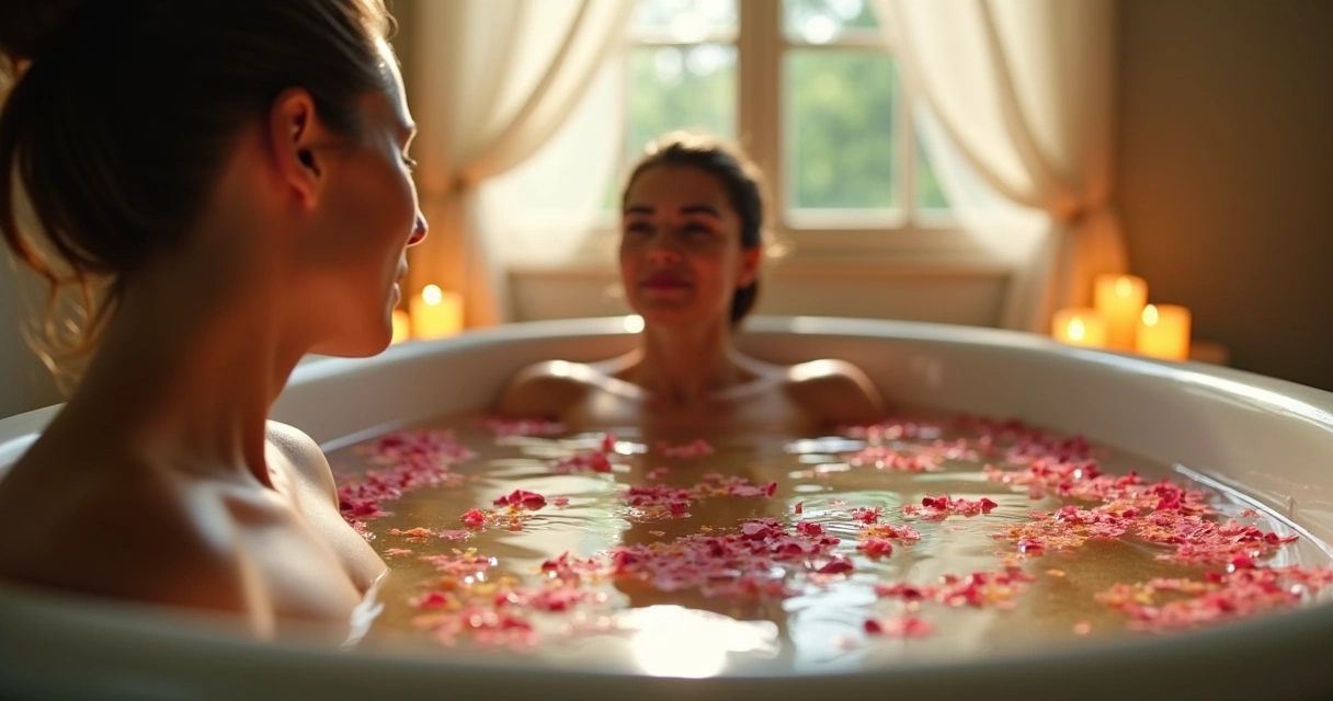 Banho de ervas relaxante com pétalas de flores 