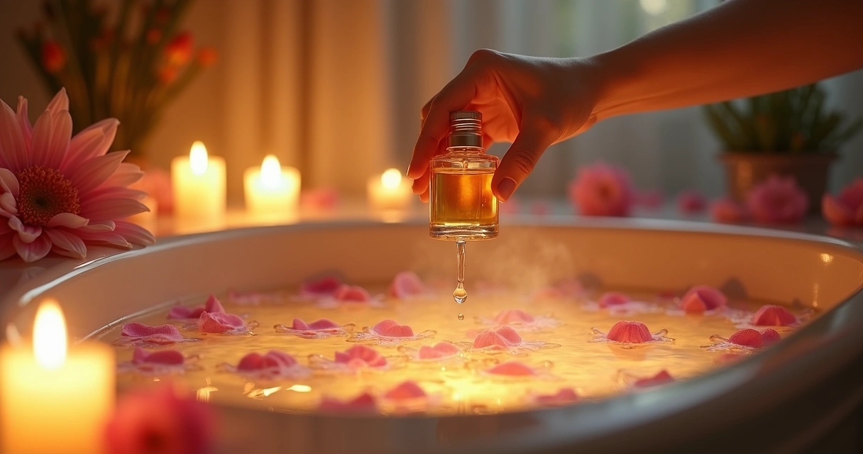 Pessoa adicionando essência floral na água de banho 