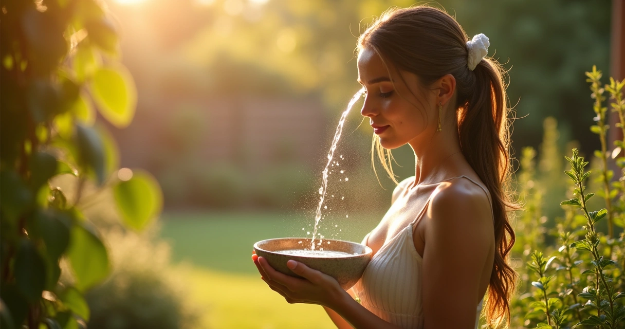 Banho de ervas energizado pelo sol ao ar livre 