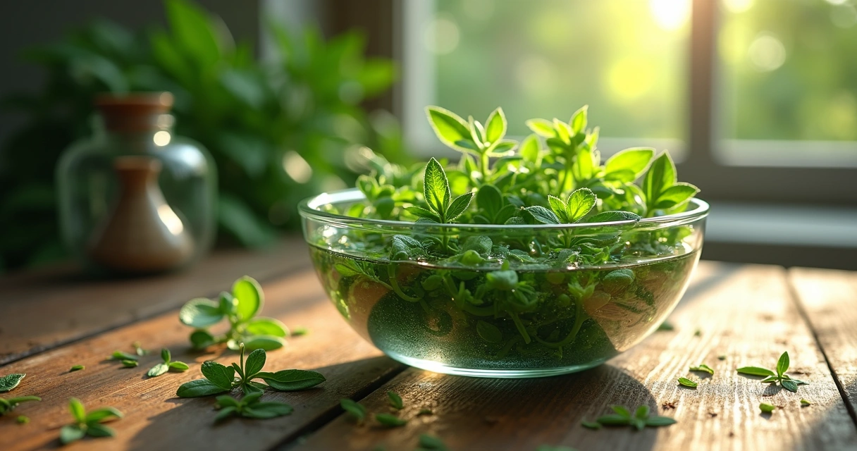 Banho de ervas para proteção energética em um recipiente de vidro