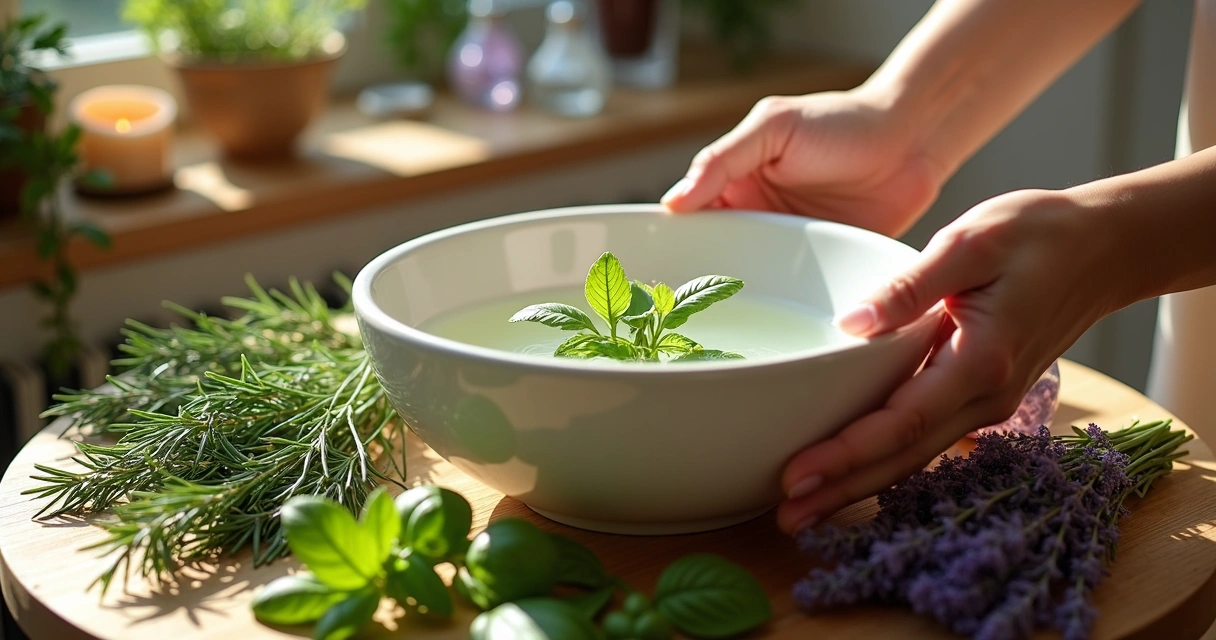 Preparando banho de ervas para ritual espiritual
