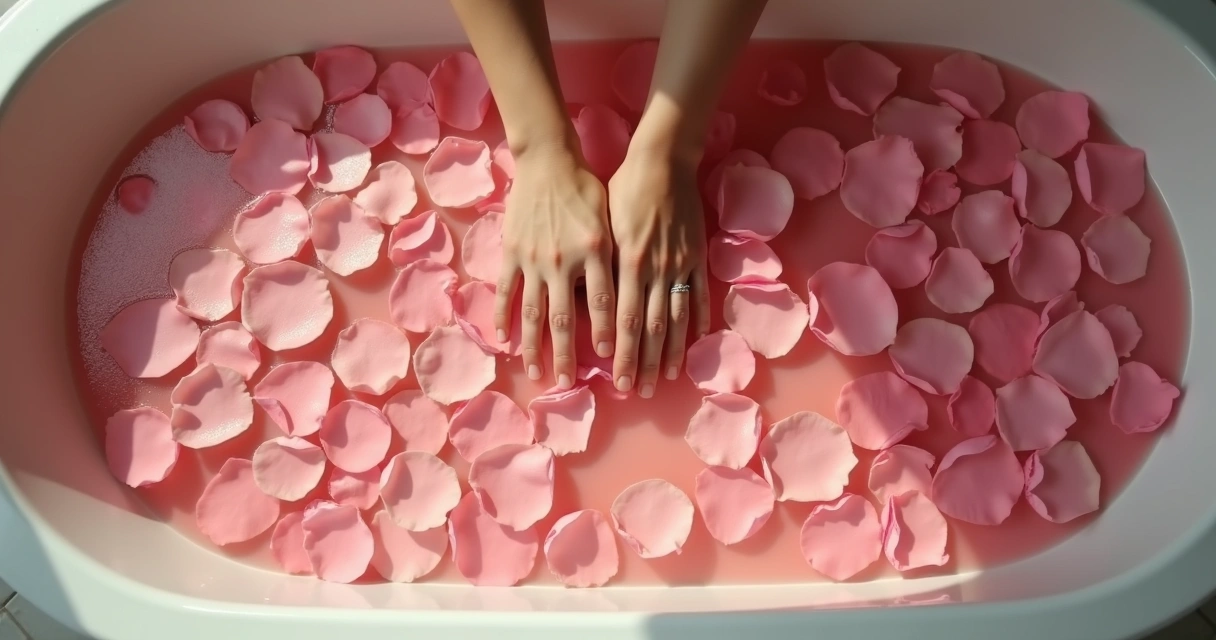 Banho de rosas com pétalas na água para harmonização amorosa 