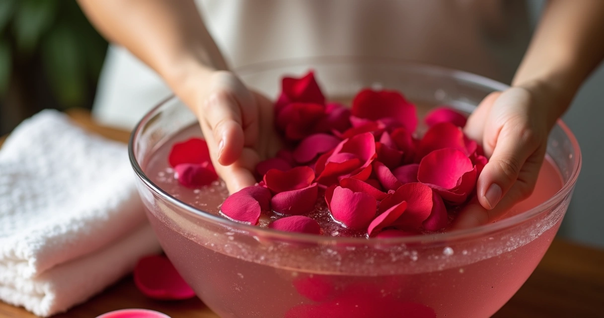 Banho de rosas vermelhas em bacia com água 