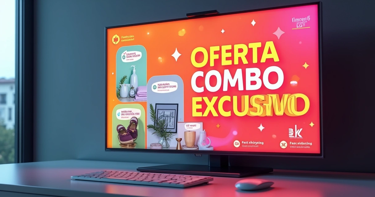 Banner digital colorido anunciando oferta de combo de produtos em um site