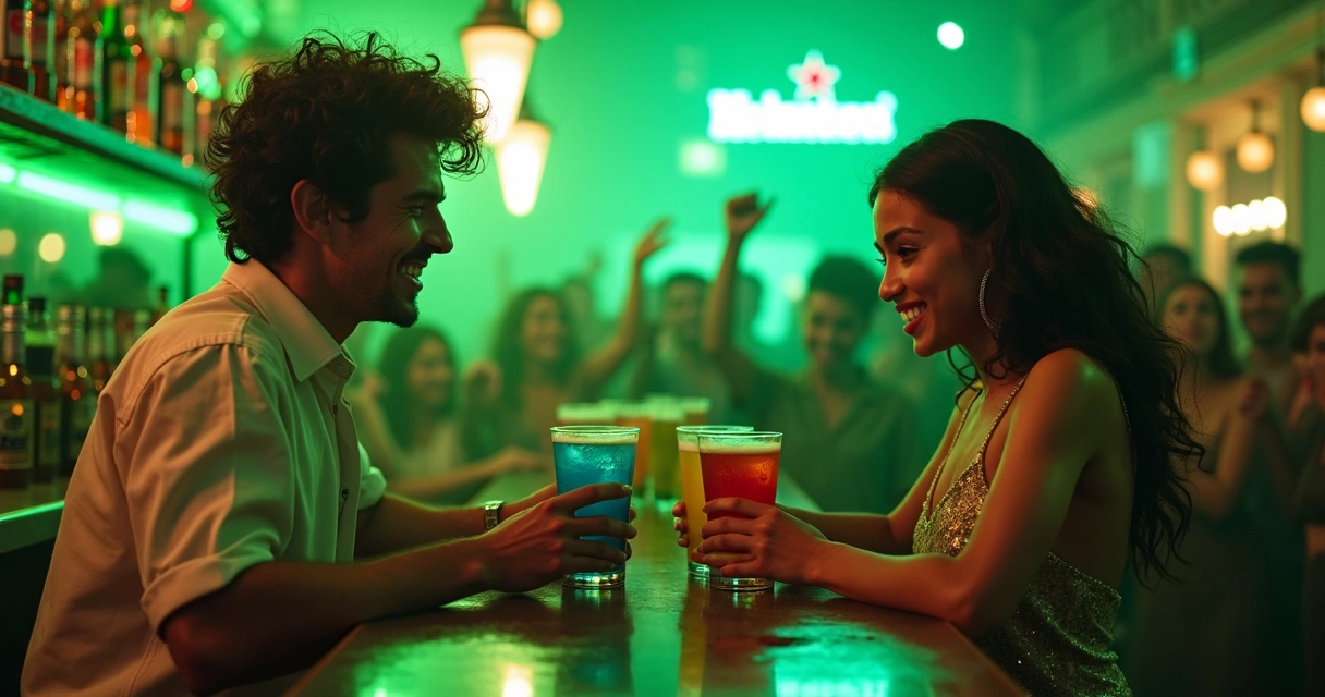 Pedro Pascal e Zendaya competindo em bar com drinks Heineken 0.0 