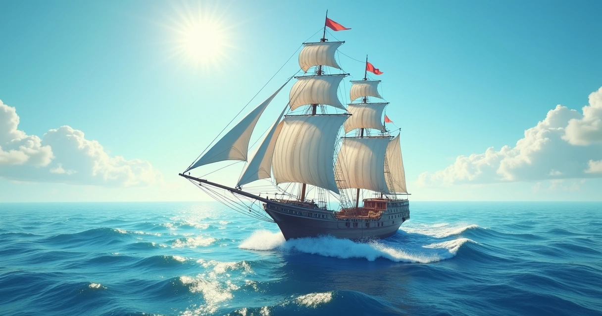 Carta O Navio do Baralho Cigano navegando em mar aberto com céu claro 