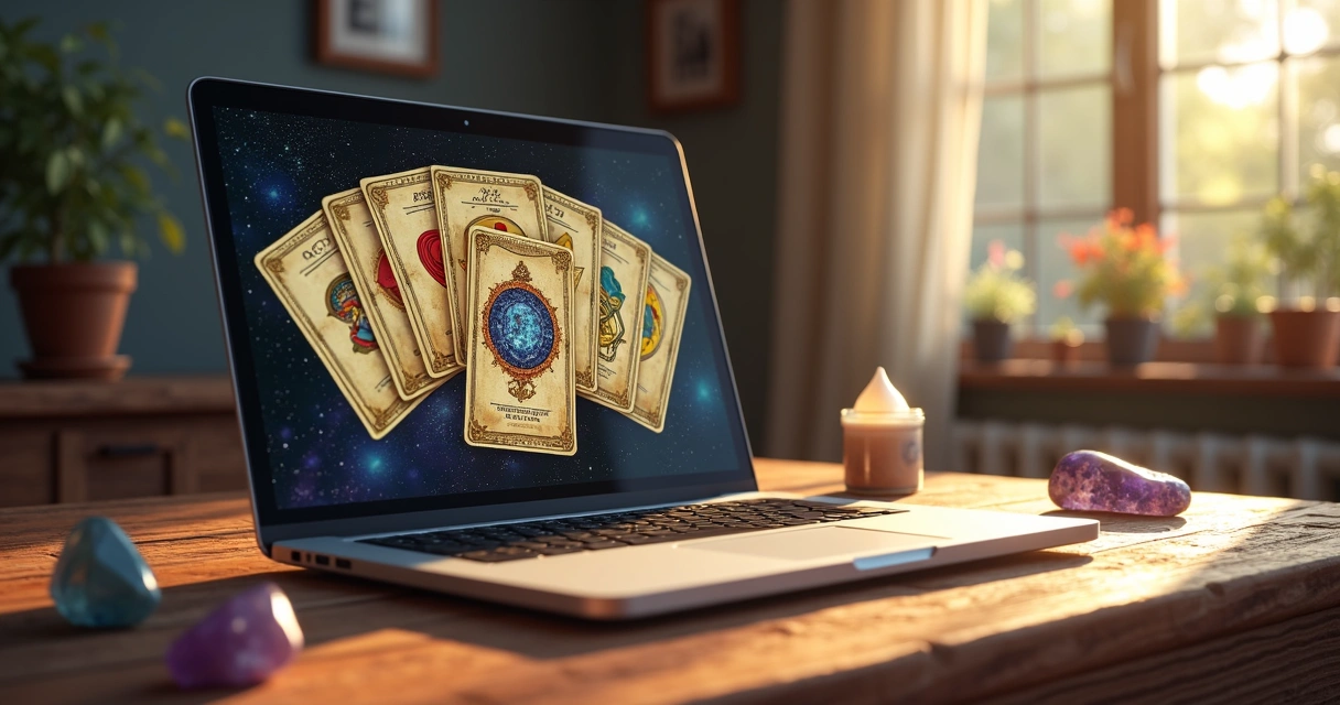 Cartas do baralho cigano em uma tela de computador 
