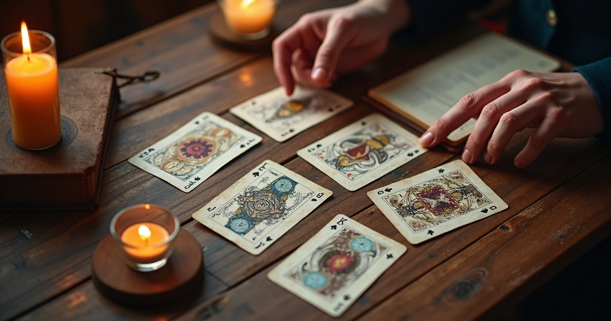 Baralho clássico e mesa com luz suave 
