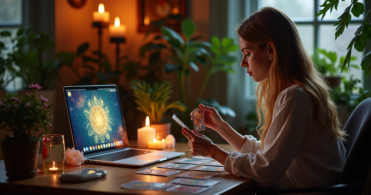 Baralho de tarot e computador 